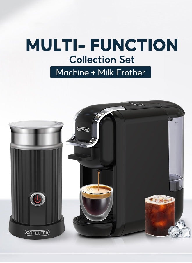 Cafelffe 4 In 1 Capsule Coffee Machine With Milk Frother Set Hot Cold Espresso Machine With Milk Foam Maker Black - Image 1