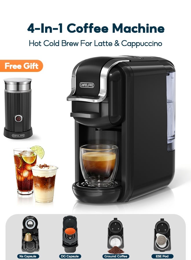 Cafelffe 4 In 1 Capsule Coffee Machine With Milk Frother Set Hot Cold Espresso Machine With Milk Foam Maker Black - Image 1