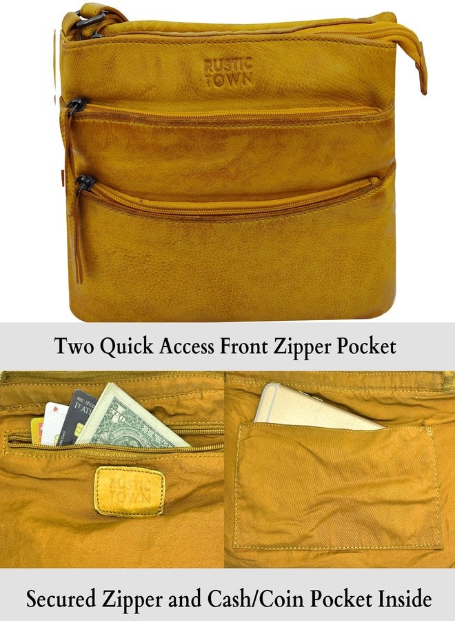 RUSTIC TOWN Leather Crossbody Bag for Women - Washed Leather Travel Sling Purse Hobo Handbags for Ladies (Yellow) - Image 4