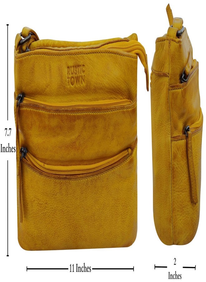 RUSTIC TOWN Leather Crossbody Bag for Women - Washed Leather Travel Sling Purse Hobo Handbags for Ladies (Yellow) - Image 3