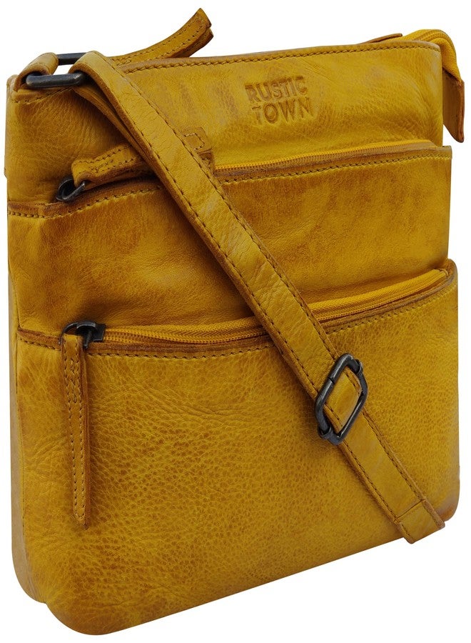 RUSTIC TOWN Leather Crossbody Bag for Women - Washed Leather Travel Sling Purse Hobo Handbags for Ladies (Yellow) - Image 1