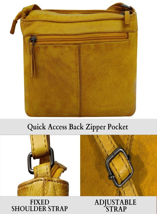 RUSTIC TOWN Leather Crossbody Bag for Women - Washed Leather Travel Sling Purse Hobo Handbags for Ladies (Yellow) - Image 5