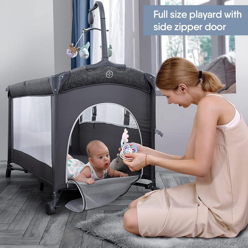 BabyBond سرير بيبي بوند الجانبي مع طاولة تغيير الحفاضات وموسيقى موبايل من حديثي الولادة إلى الأطفال الصغار قابل للحمل كبير الحجم - Image 3