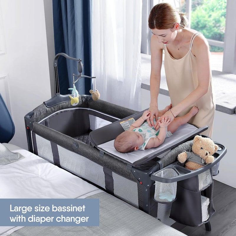 BabyBond سرير بيبي بوند الجانبي مع طاولة تغيير الحفاضات وموسيقى موبايل من حديثي الولادة إلى الأطفال الصغار قابل للحمل كبير الحجم - Image 2