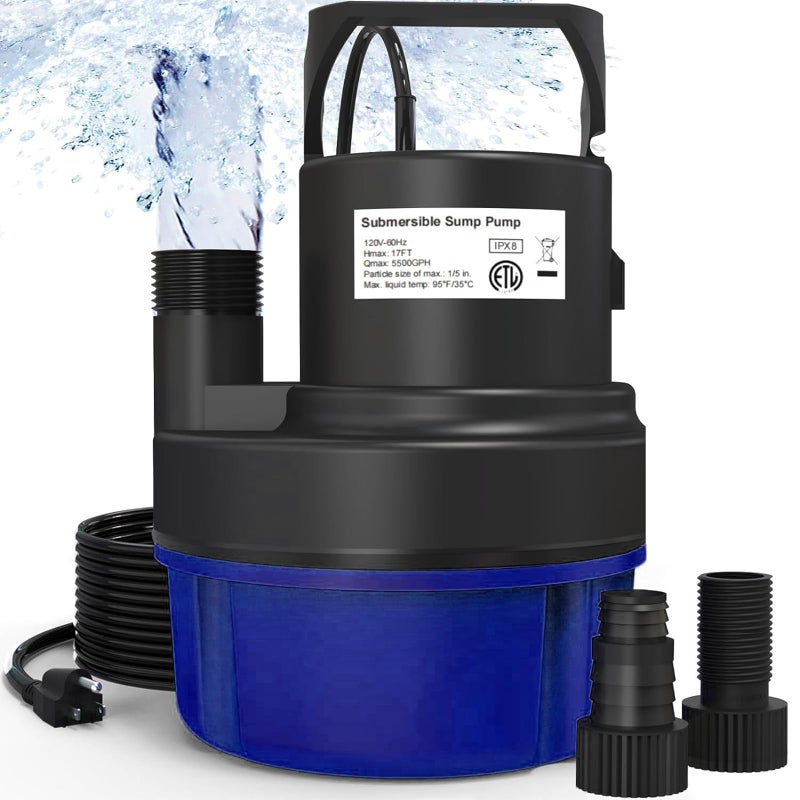 AgiiMan Submersible Water Pump - 1HP 3500GPH Pool Cover Pump for Pool Draining, Pool Cover Pump with 25FT Power Cord for Basements, Pool, Fountains, Hot Tub, Garden, Blue - Image 1