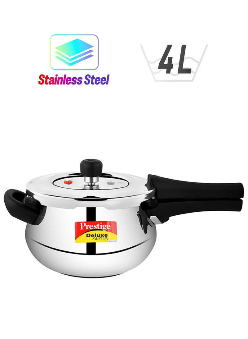 Prestige Deluxe Alpha Svachh Handi Stainless Steel Pressure Cooker with Lid and Precision Weight Valve Stainless Steel 4Liters - Image 1