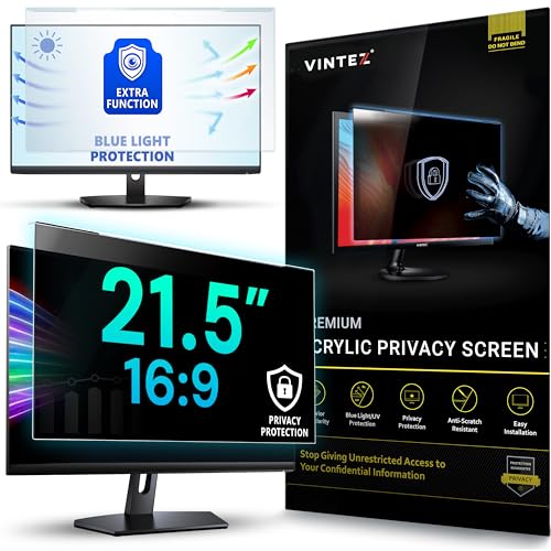 VINTEZ Acrylic 21.5 Inch Computer Privacy Screen Filter for Widescreen Computer Monitors - 19.3" x 11.3" (491 x 288mm) - Monitor Frame Hanging Type - Image 1