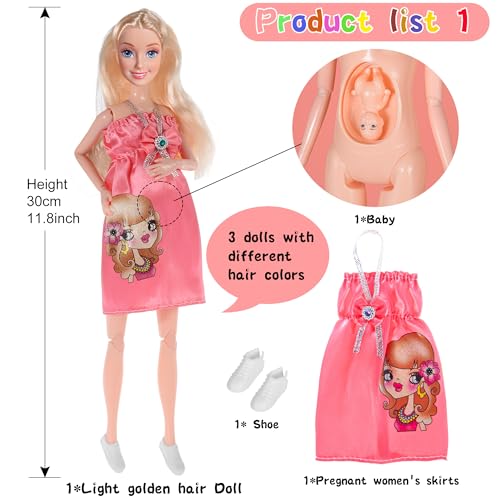 dollbie 3Pack 115 inch Pregnant Dolls with Interchangeable Pregnant and Normal Bellies  Includes 3 Dolls 3 Dresses 3 Babies - Image 5