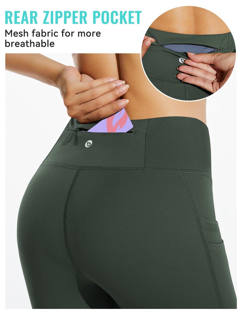 BALEAF Thermal Leggings for Women Fleece Lined Waterproof Winter Hiking Pants Warm Tights Cold Weather Running Gear Army Green XS - Image 3