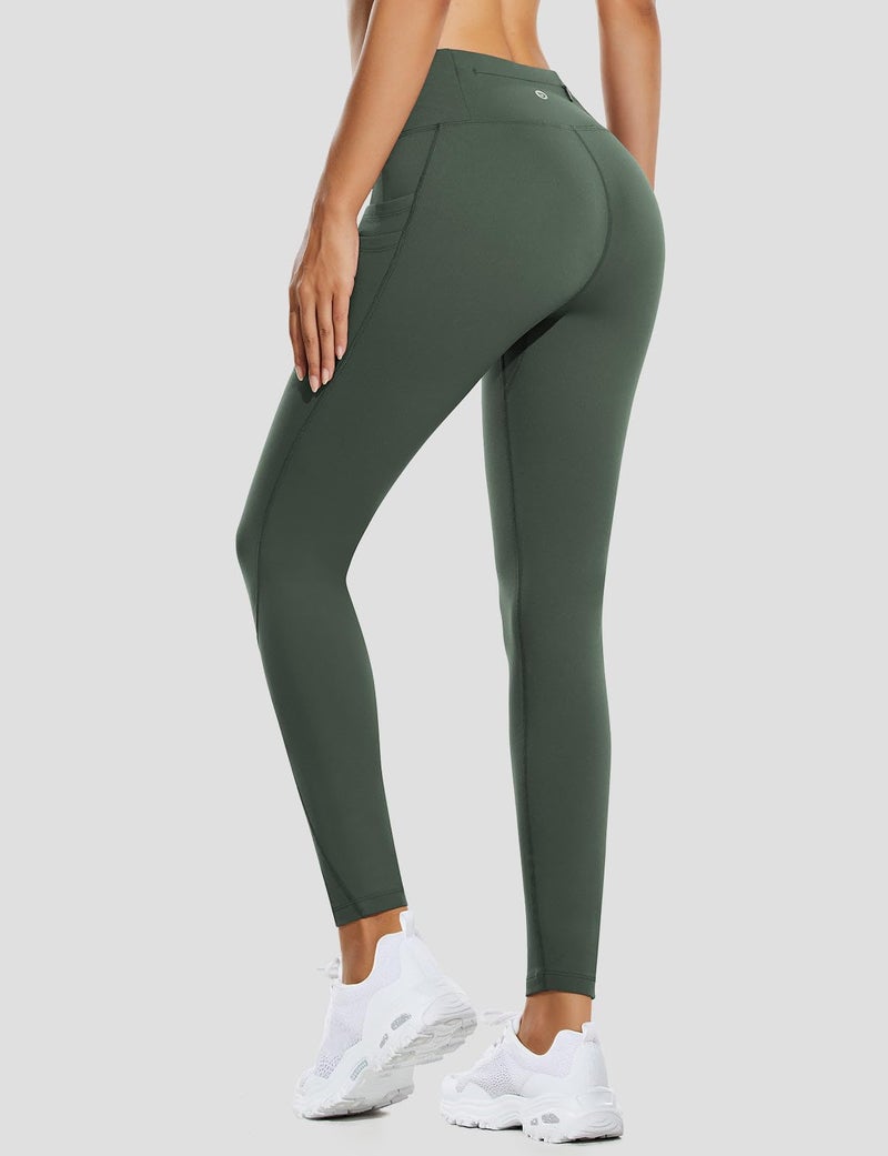 BALEAF Thermal Leggings for Women Fleece Lined Waterproof Winter Hiking Pants Warm Tights Cold Weather Running Gear Army Green XS - Image 2