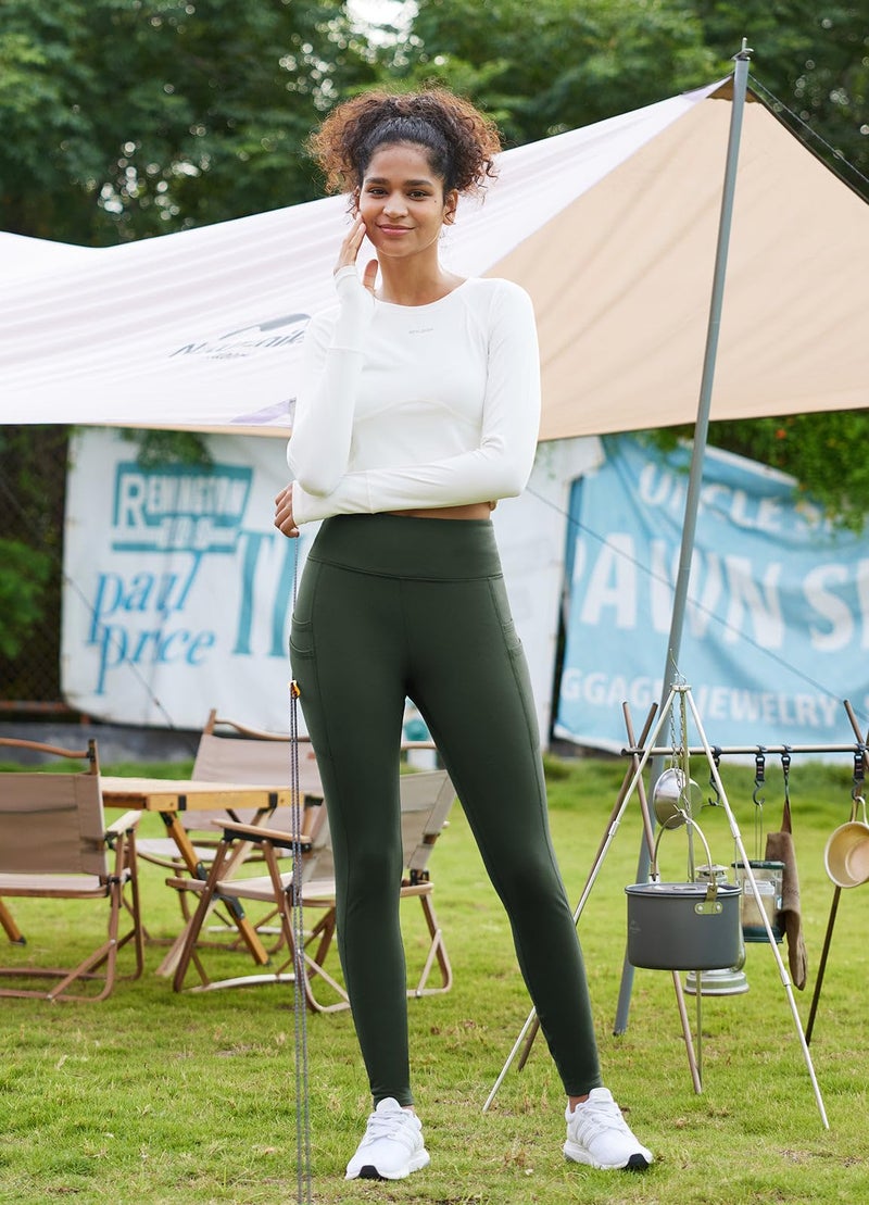 BALEAF Thermal Leggings for Women Fleece Lined Waterproof Winter Hiking Pants Warm Tights Cold Weather Running Gear Army Green XS - Image 5