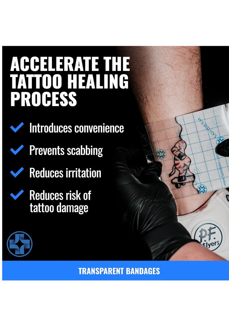 Saniderm Tattoo Aftercare Bandage 3 Sheets (Large Pack, 8 in x 10 in) â€“ Convenient, Faster Tattoo Healing and Protection â€“ Sterile, Waterproof, and Latex-Free - Image 1