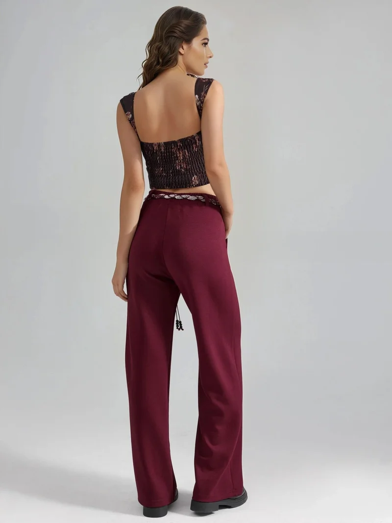 HICCUP Modal Touch Belted High Waist Straight Leg Knit Pants Bersan Collection