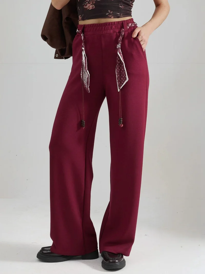 زوبعة Modal Touch Belted High Waist Straight Leg Knit Pants Bersan Collection