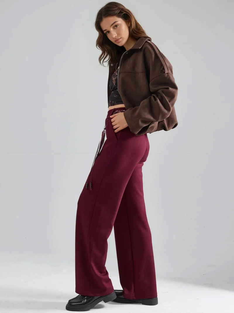 HICCUP Modal Touch Belted High Waist Straight Leg Knit Pants Bersan Collection