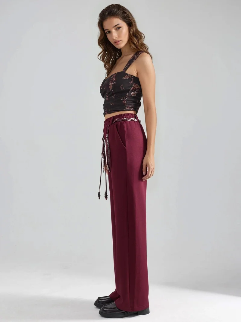 زوبعة Modal Touch Belted High Waist Straight Leg Knit Pants Bersan Collection