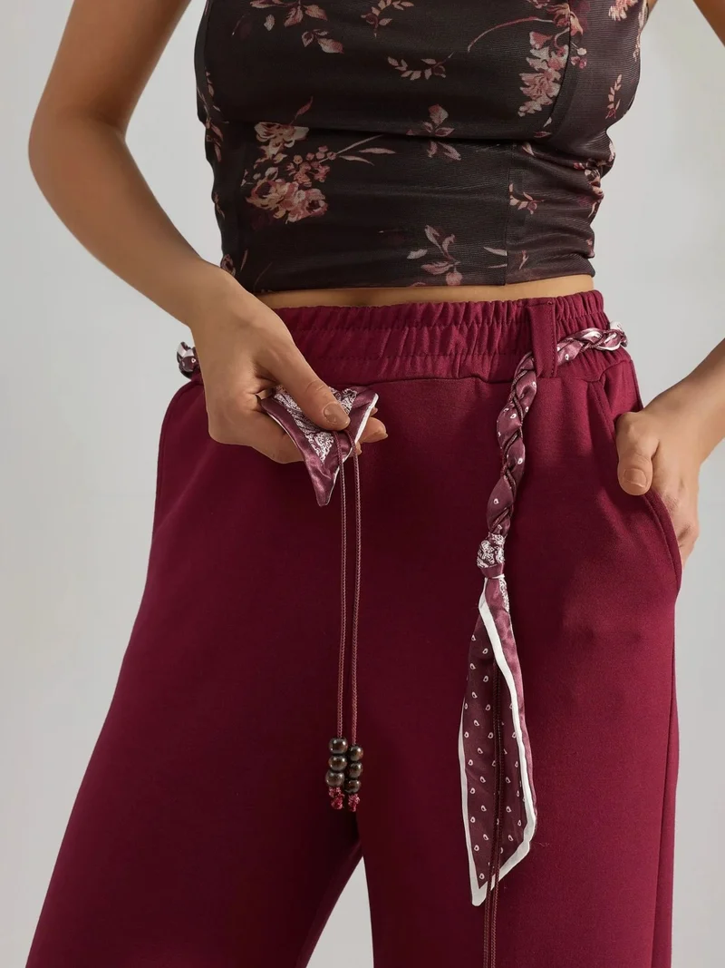 HICCUP Modal Touch Belted High Waist Straight Leg Knit Pants Bersan Collection