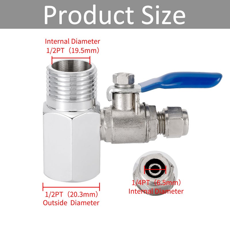 Pxyelec RO Water Feed Adapter 1/2" to 1/4" Ball Valve Reverse Osmosis Tap Filter - Image 2