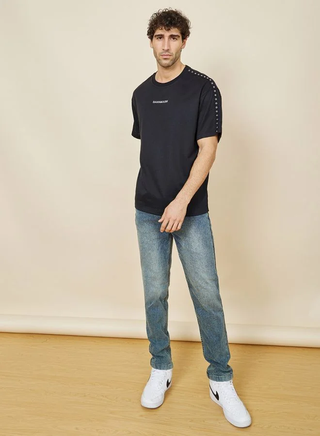 Styli Shoulder Metal Rivet Detail Oversized T-Shirt