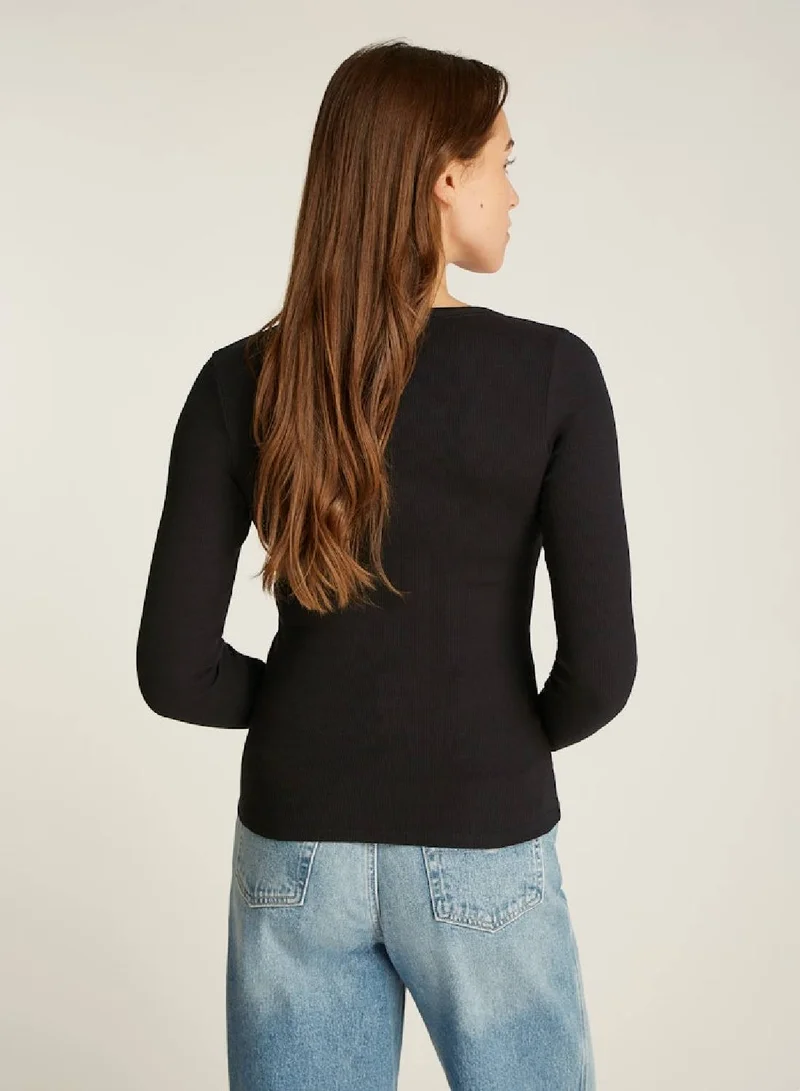 TOMMY JEANS Women's Slim Essential Long Sleeve T-Shirt - Cotton, Black
