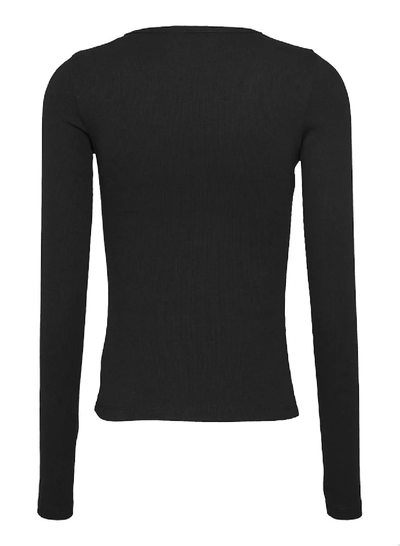 TOMMY JEANS Women's Slim Essential Long Sleeve T-Shirt - Cotton, Black