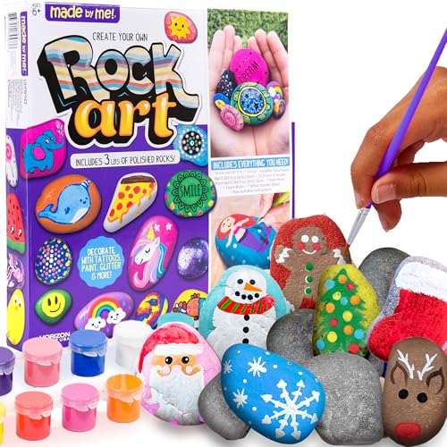 Made By Me Rock Art Kit, Rock Painting Arts and Crafts Kit, Includes 3 Pounds of Rocks and 12 Paints, Great Summer Activity or Birthday Party Fun, Perfect Outside Craft Idea for Kids Ages 6, 7, 8, 9 - Image 1
