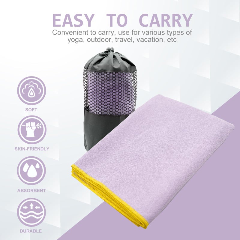 Eunzel Hot Yoga Towel - Microfiber Non Slip Yoga Mat Towel with Grip Dot Sweat Absorbent Towel for Hot Yoga, Pilates and Fitness 72" x 24", Taro Purple/Yellow - Image 5