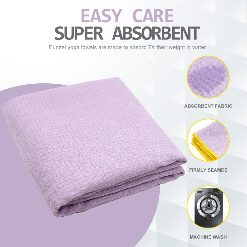Eunzel Hot Yoga Towel - Microfiber Non Slip Yoga Mat Towel with Grip Dot Sweat Absorbent Towel for Hot Yoga, Pilates and Fitness 72" x 24", Taro Purple/Yellow - Image 4