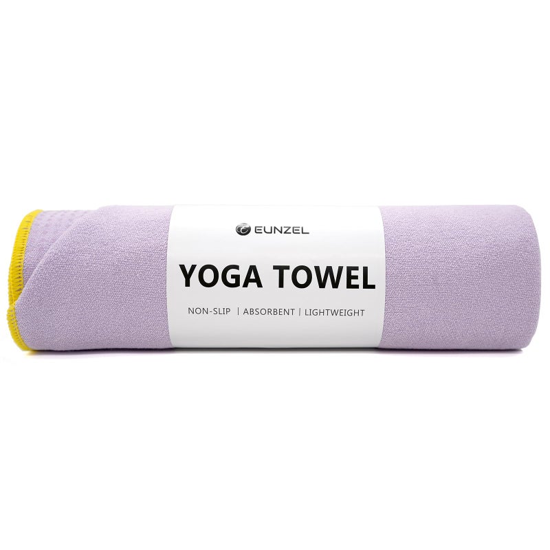 Eunzel Hot Yoga Towel - Microfiber Non Slip Yoga Mat Towel with Grip Dot Sweat Absorbent Towel for Hot Yoga, Pilates and Fitness 72" x 24", Taro Purple/Yellow - Image 1
