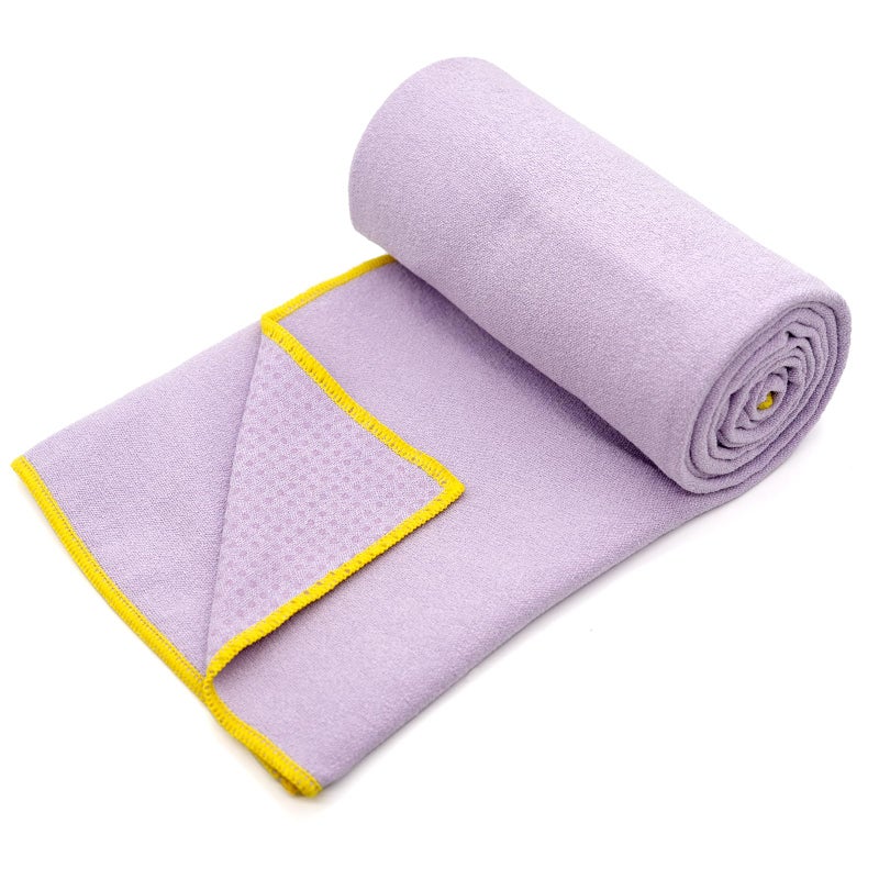 Eunzel Hot Yoga Towel - Microfiber Non Slip Yoga Mat Towel with Grip Dot Sweat Absorbent Towel for Hot Yoga, Pilates and Fitness 72" x 24", Taro Purple/Yellow - Image 2