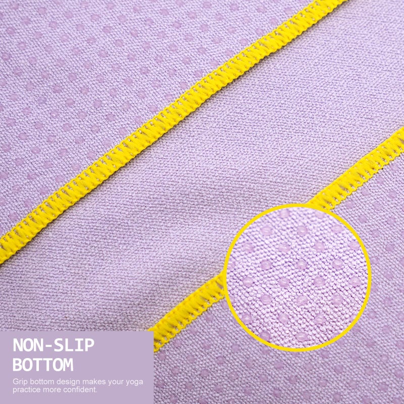 Eunzel Hot Yoga Towel - Microfiber Non Slip Yoga Mat Towel with Grip Dot Sweat Absorbent Towel for Hot Yoga, Pilates and Fitness 72" x 24", Taro Purple/Yellow - Image 3