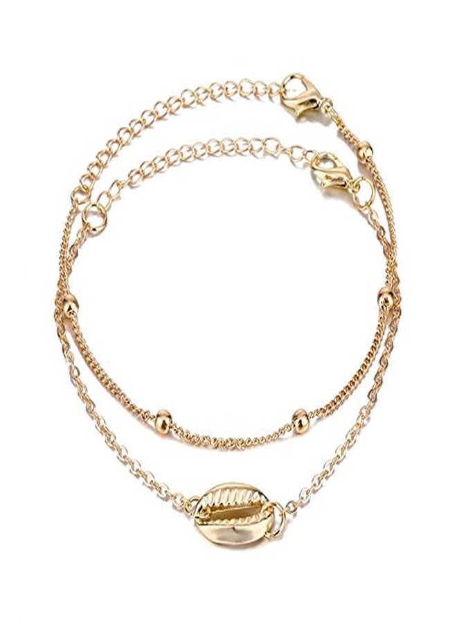 fabula by OOMPH Jewellery Gold Tone Multi Layer Sea Shell Beach Anklet for Women/Girls AFQ1R1 - Image 2