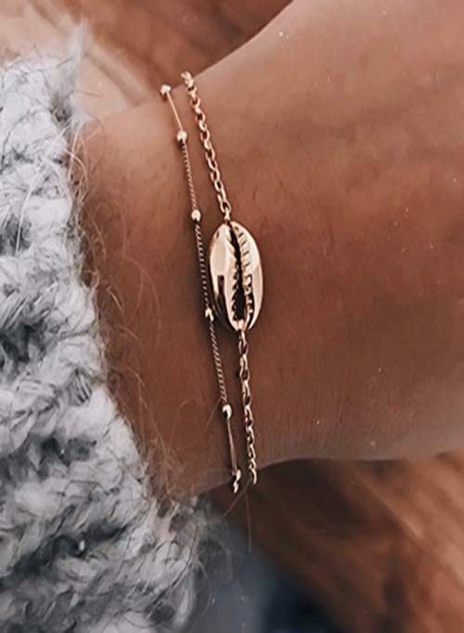fabula by OOMPH Jewellery Gold Tone Multi Layer Sea Shell Beach Anklet for Women/Girls AFQ1R1 - Image 4