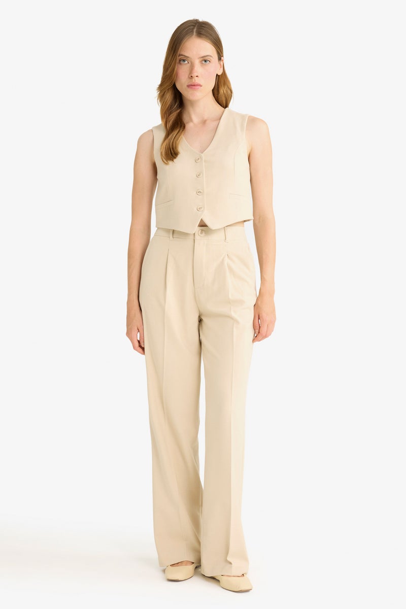 DeFacto Beige Woman V-Neck Classic Blazer Vest Casual - Image 2