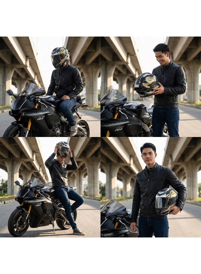 Znpam928 Dual-lens Motorcycle Helmet Winter Warmth Uni Four-season Full Helmet Matte Black L - Image 1