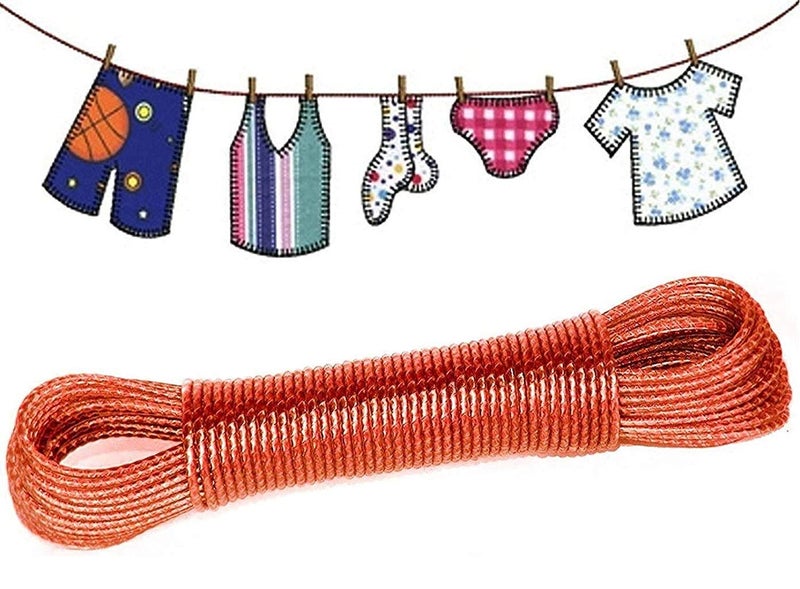 MobFest Laundry Rope 20 Meter AntiRust PVC Coated Steel Rope Washing Line Clothesline with 2 Plastic Hooks Multicolor Pack of 1 - Image 1