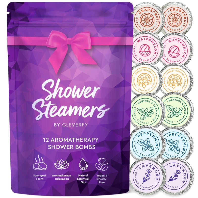Cleverfy Shower Steamers Aromatherapy - Pack of 12 Shower Bombs with Essential Oils. Self Care Stocking Stuffers for Women and Teens and Christmas Gifts for Women. Purple Set - Image 1