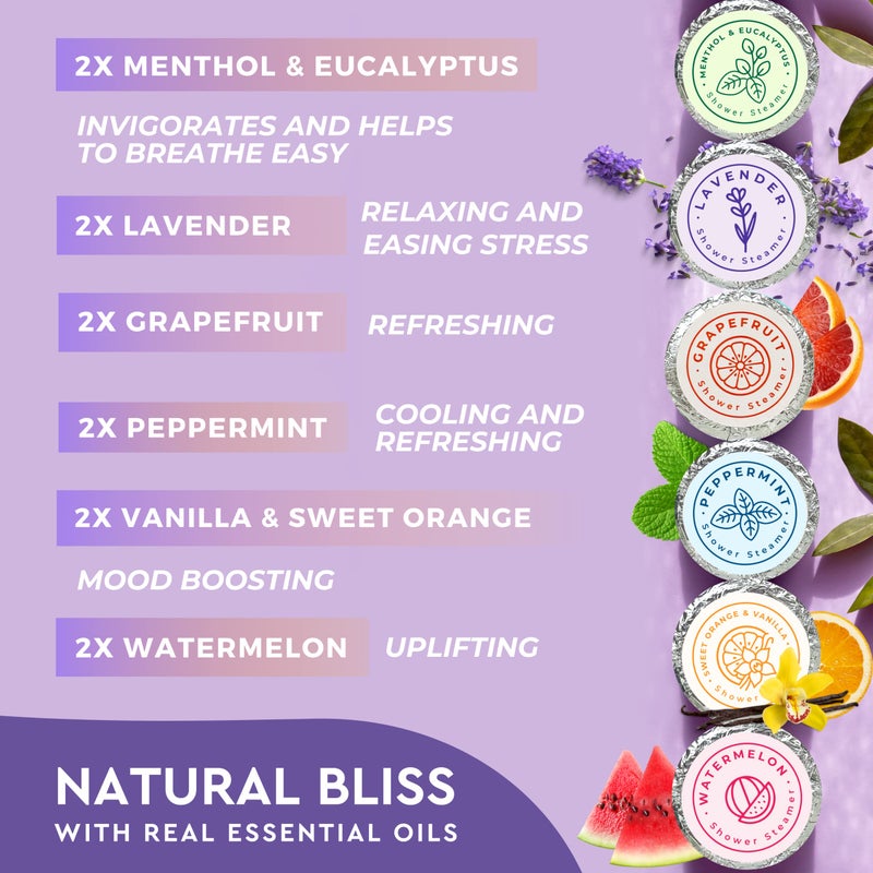 Cleverfy Shower Steamers Aromatherapy - Pack of 12 Shower Bombs with Essential Oils. Self Care Stocking Stuffers for Women and Teens and Christmas Gifts for Women. Purple Set - Image 4