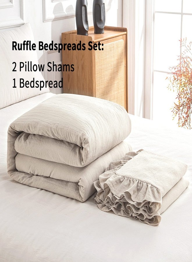 Bonlino Home Bedding Bedspread Set Quilt - Farmhouse Bedspread Summer Coverlet Bed Spreads, Lightweight Quilt Chic Vintage Bedding Ruffle Skirt Bedroom Rustic with 2 Pillow Shams (King, Wheat Yellow) - Image 2