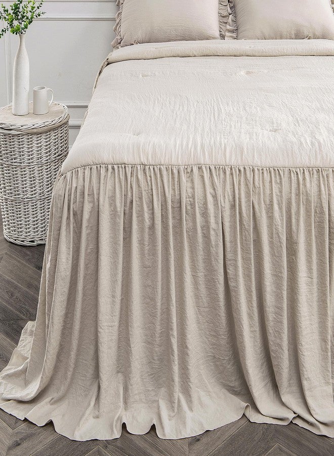 Bonlino Home Bedding Bedspread Set Quilt - Farmhouse Bedspread Summer Coverlet Bed Spreads, Lightweight Quilt Chic Vintage Bedding Ruffle Skirt Bedroom Rustic with 2 Pillow Shams (King, Wheat Yellow) - Image 5