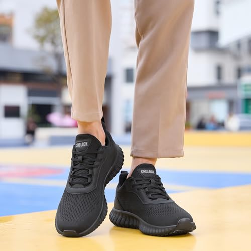SHULOOK Non Slip Work Shoes for Men Slip Resistant Water-Resistant Food Service Kitchen Chef Restaurant Nurse Work Sneakers Lace Up Mesh Comfortable & Casual Walking Shoes Black - Image 2