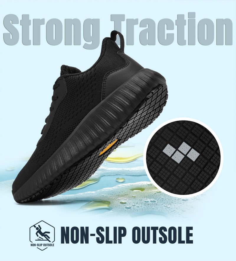SHULOOK Non Slip Work Shoes for Men Slip Resistant Water-Resistant Food Service Kitchen Chef Restaurant Nurse Work Sneakers Lace Up Mesh Comfortable & Casual Walking Shoes Black - Image 3