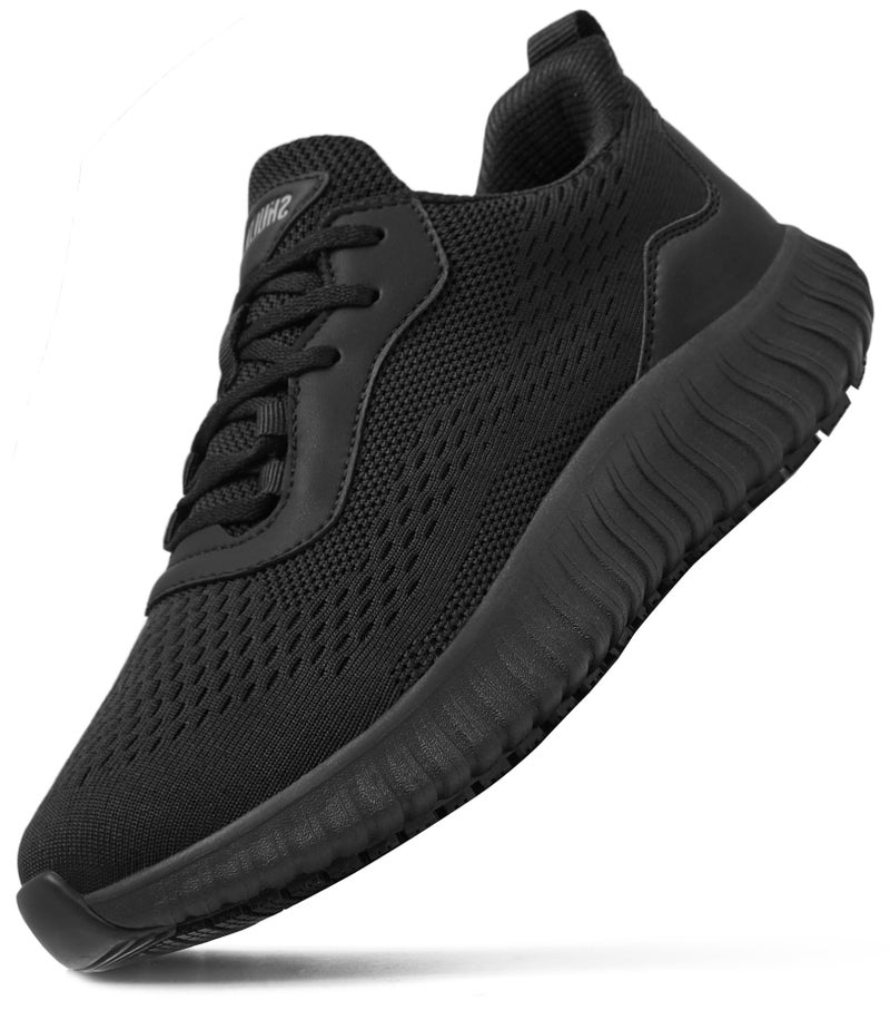 SHULOOK Non Slip Work Shoes for Men Slip Resistant Water-Resistant Food Service Kitchen Chef Restaurant Nurse Work Sneakers Lace Up Mesh Comfortable & Casual Walking Shoes Black - Image 1