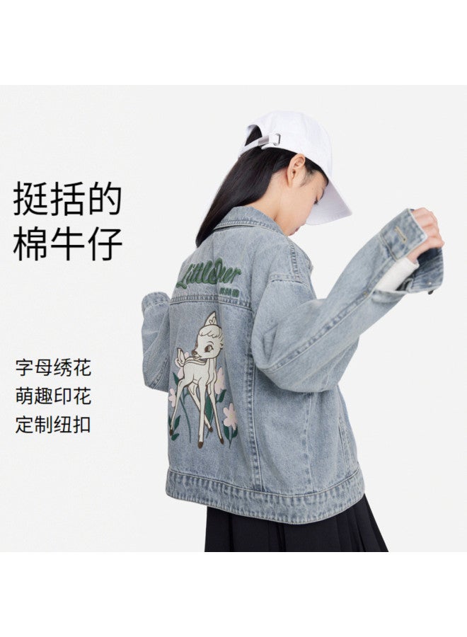 Annil Girls' Denim Jacket - Spring/autumn Cotton Embroidered Cute Loose Fit Casual School Style Coat - Image 2