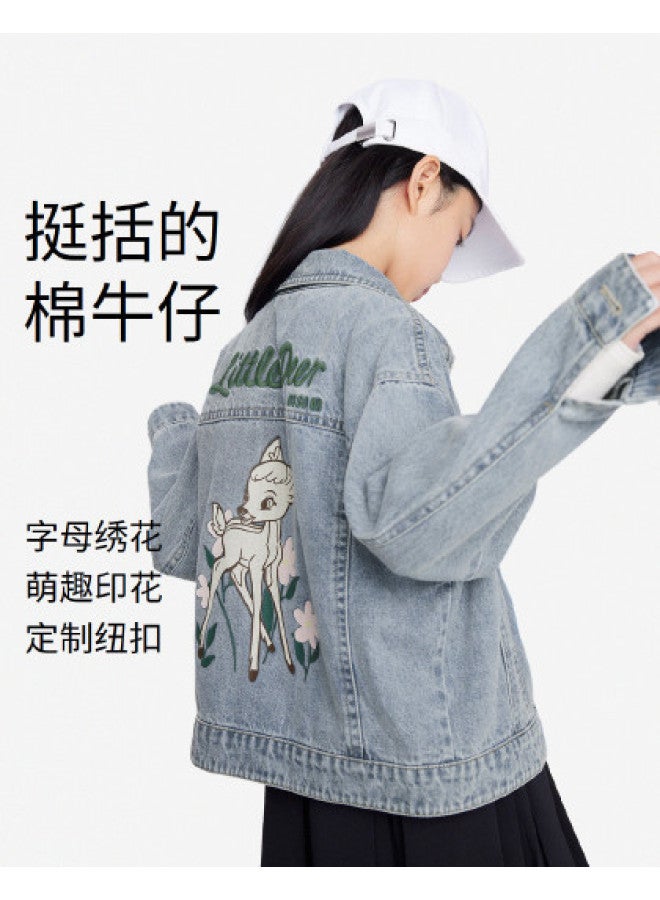 Annil Girls' Denim Jacket - Spring/autumn Cotton Embroidered Cute Loose Fit Casual School Style Coat - Image 1