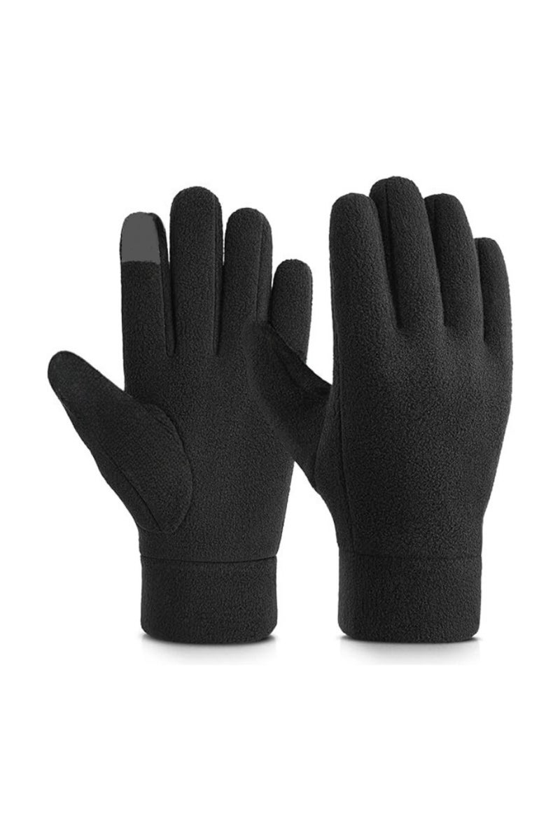 قفازات شتوية سوداء دافئة من الصوف القطبي، قفازات للطقس البارد، قفازات تعمل باللمس، قفازات حرارية للنساء والرجال
