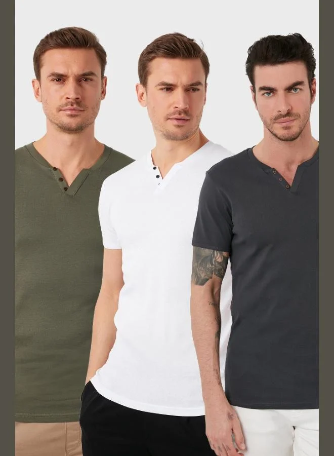 Buratti Cotton Button Detailed Slim Fit V-Neck 3-Pack T-Shirt Men's T-SHIRT 5902122S3