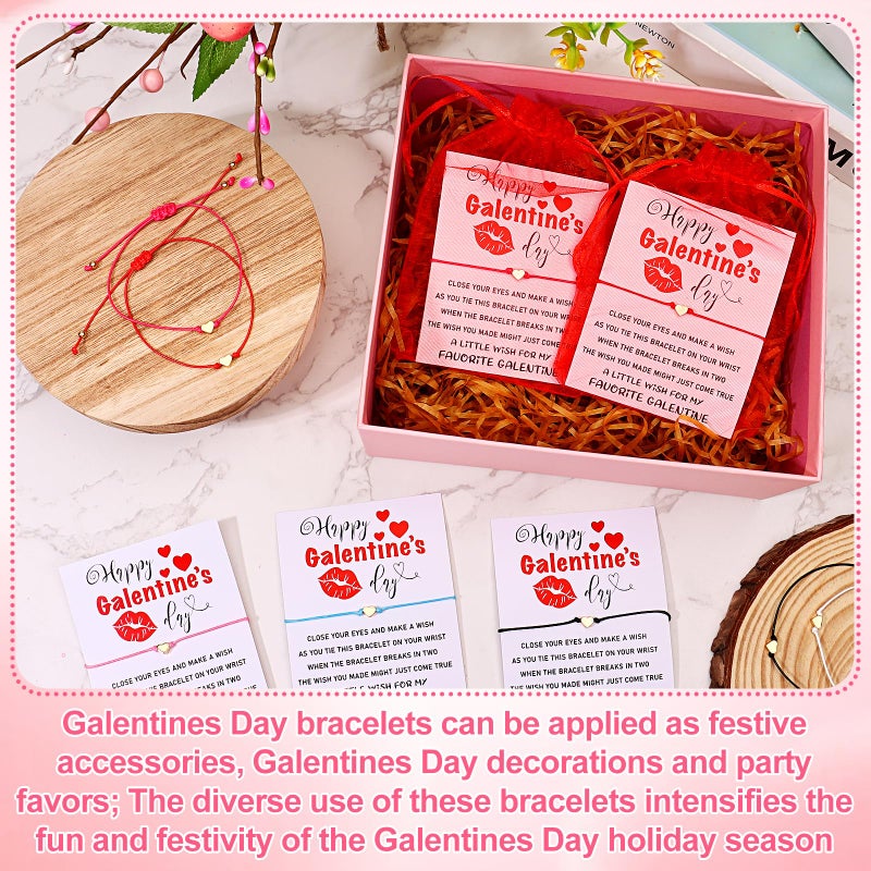 Youdaju 24 Sets Galentine's Day Wish Heart Friendship Bracelets Adjustable Besties Matching Bracelets with Wish Cards & Organza Bags BFF Girl Bracelets Best Friend Valentines Gifts for Women Girls - Image 4
