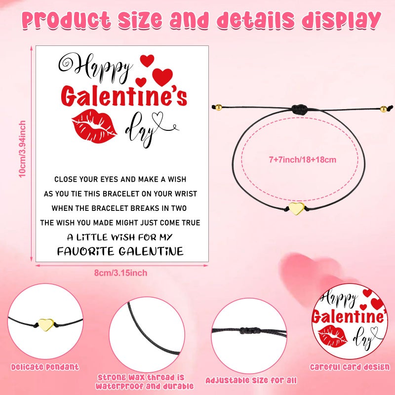 Youdaju 24 Sets Galentine's Day Wish Heart Friendship Bracelets Adjustable Besties Matching Bracelets with Wish Cards & Organza Bags BFF Girl Bracelets Best Friend Valentines Gifts for Women Girls - Image 2