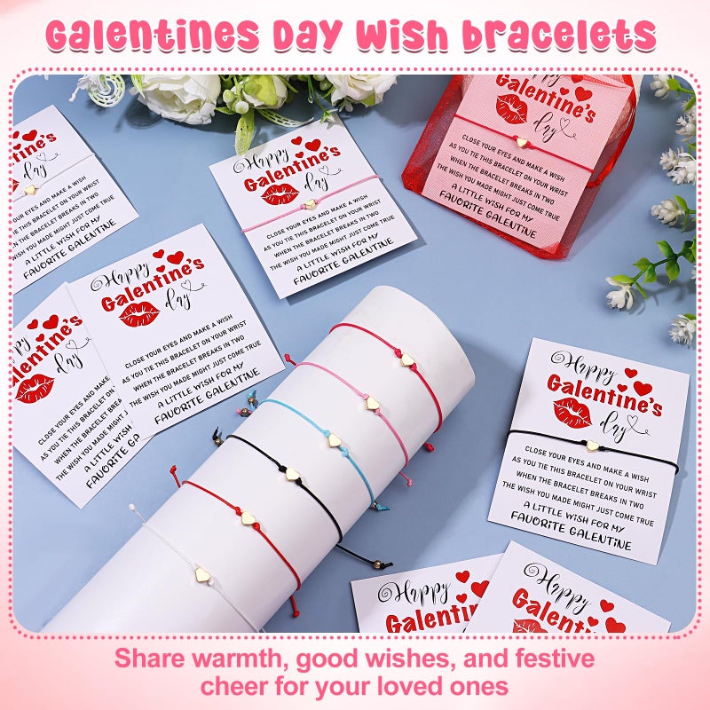 Youdaju 24 Sets Galentine's Day Wish Heart Friendship Bracelets Adjustable Besties Matching Bracelets with Wish Cards & Organza Bags BFF Girl Bracelets Best Friend Valentines Gifts for Women Girls - Image 5
